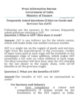 Frequently Asked Questions (Faqs) On Goods And Services Tax (Gst)