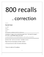 800 Recalls With Correction