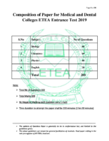 Paper Composıtıon Of Medıcal Entrance Test 2019